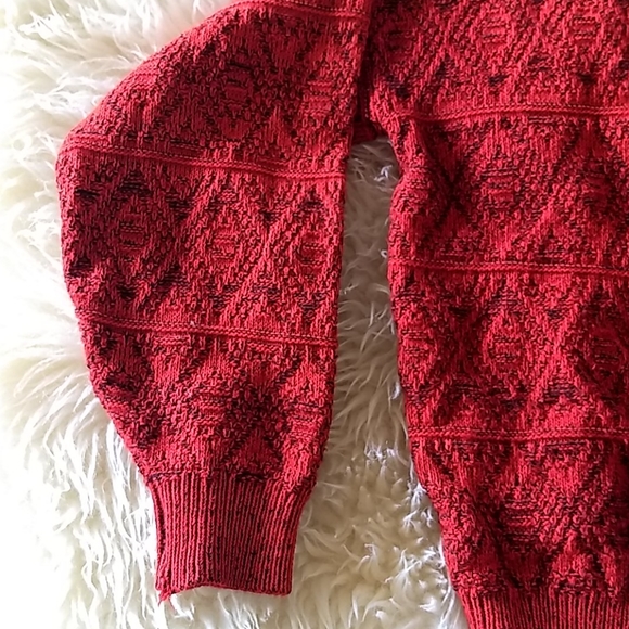Vintage Aspetuck Cardigan Sweater red/black USA - Picture 6 of 10